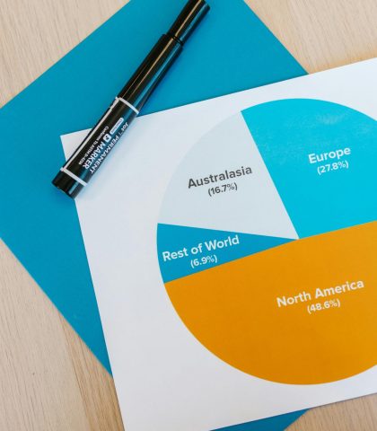 Vibrant pie chart showing global distribution, perfect for business presentations.